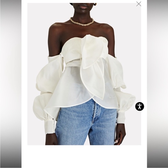 Andres Otalora Serrania Puffed-Sleeve Off-The-Shoulder Silk Top - Picture 2 of 9